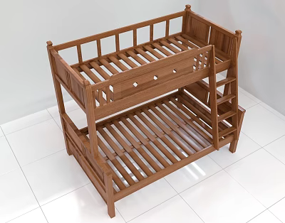 Wooden Bunk Bed With Ladder Guardrails And Simple Design For Bedroom 3d model