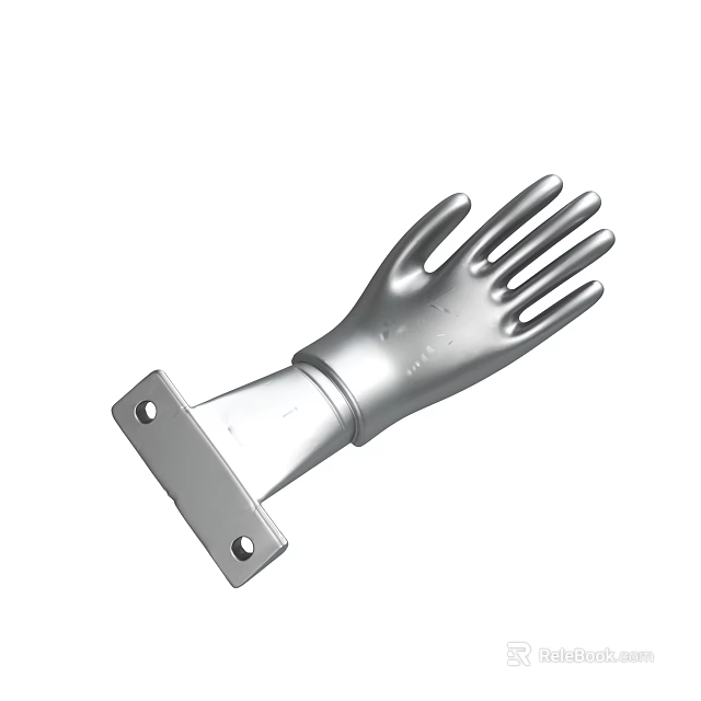 Silver Metal Hand Shaped Decorative Bracket With Mounting Base And Holes 3d model 