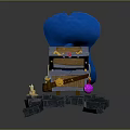 Magical Treasure Chest With Blue Lid Golden Decorations On Stone Platform And Purple Ball