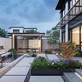Modern Courtyard Garden Design With Stone Path Pool Plants And Wooden Chair Lighting