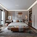 Modern Bedroom Interior Design With Large Bed Floor To Ceiling Windows And Wardrobe 3d model