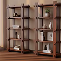 Wooden Bookshelves With Multiple Shelves Holding Decor Books Plants And Vases