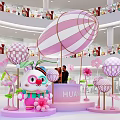 Cartoon Character Inflatable Model For Shopping Mall Event With Pink Decoration And Balloon Elements