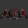 Futuristic Human Character In Red Black Mechanical Armor With Metallic Details