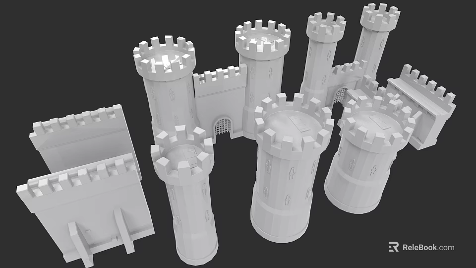 Garden Landscape With White Medieval Castle Tower Models And Fortress Walls 3d model 