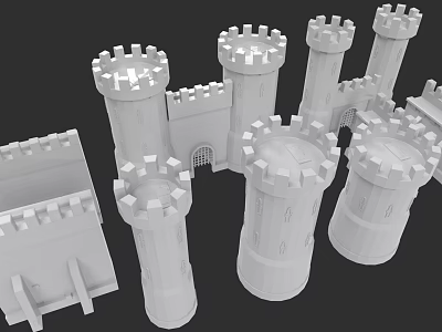 Garden Landscape With White Medieval Castle Tower Models And Fortress Walls 3d model