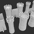 Garden Landscape With White Medieval Castle Tower Models And Fortress Walls