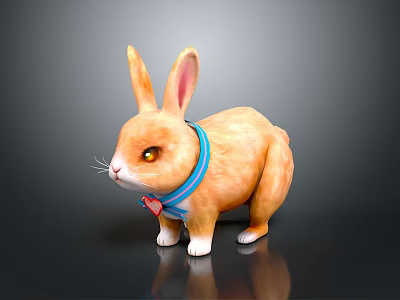 Adorable Orange Rabbit With Blue Collar Red Heart Long Ears Yellow Eyes And White Paws 3d model