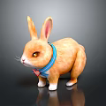 Adorable Orange Rabbit With Blue Collar Red Heart Long Ears Yellow Eyes And White Paws