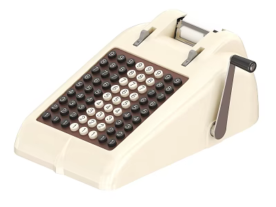 Vintage Mechanical Calculator Featuring Cream Body Brown Keypad And Paper Roll Handle 3d model