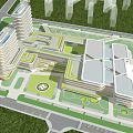 Modern Hospital Complex Design With High Rise Buildings Green Spaces And Connecting Paths