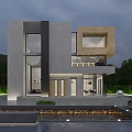 Modern Detached Villa Exterior Design With Large Glass Windows Greenery And Water Feature