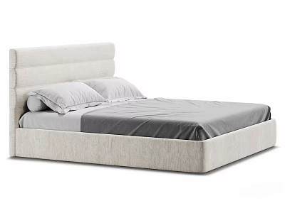 Modern Upholstered Double Bed With Gray Sheet And Two Pillows 3d model
