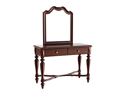 Elegant Classic Wooden Vanity Dresser With Mirror Drawers And Carved Legs 3d model