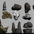 Different Types of Natural Stone and Wood with Diverse Textures and Forms