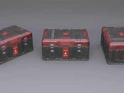 Three Red And Black Metallic Cases With Durable Design And Red Labels 3d model