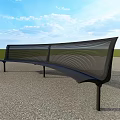 White Modern Public Bench With Perforated Striped Design Under Cloudy Sky On Gray Gravel Ground