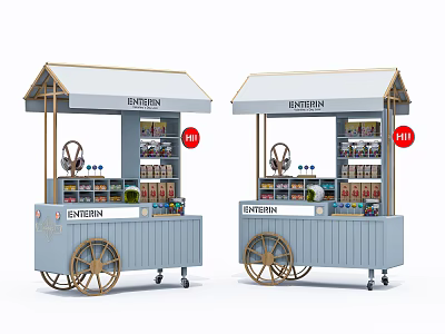ENTURN Brand Mobile Commercial Vending Equipment Carts With Shelves Storage Wheels And Canopy Top 3d model