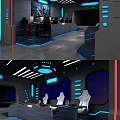 Modern Cyber Cafe Interior With Gaming Computers Multiple Monitors Comfortable Seats And LED Lighting 3d model