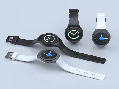 Modern Watches With Black And White Straps And Minimalist Dial Design 3d model