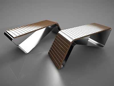 Modern Outdoor Chair With Metal Frame And Striped Wooden Seat 3d model