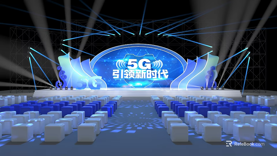 5G Themed Event Venue With Stage Seating And Lights 3d model 