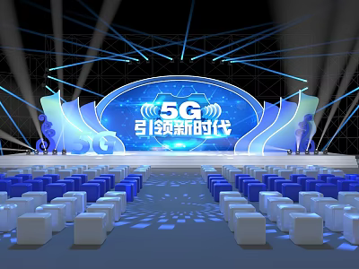 5G Themed Event Venue With Stage Seating And Lights 3d model
