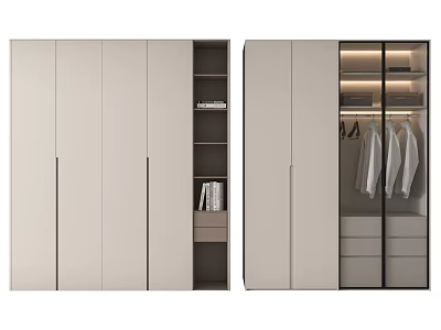 Modern Wardrobe Interior Design With Open Shelves Hanging Rods Drawers And Lighting 3d model
