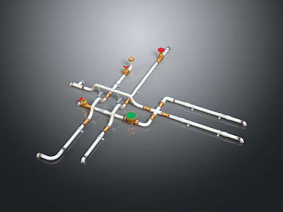 High Quality Plumbing Hardware With White Pipes And Multicolored Valves Fittings 3d model