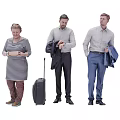 Group of people with luggage adjusting clothes and holding coats