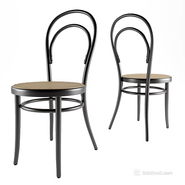 Classic Single Chair With Black Metal Frame And Rattan Seat Design 3d model 