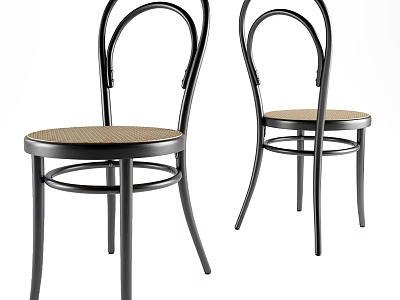 Classic Single Chair With Black Metal Frame And Rattan Seat Design 3d model