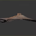 Pink Volcano Terrain Model With Central Crater And Curved Road Structure