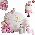 Elegant Birthday Decorations With Pink White Balloon Arch Gold Happy Birthday Lettering And Cake