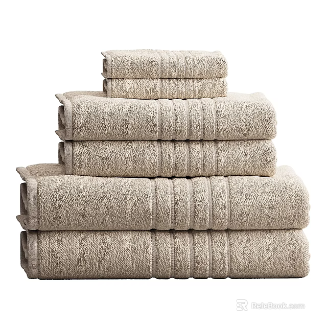 Soft Absorbent Beige Stacked Cotton Towels For Daily Laundry Essentials 3d model