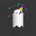 Game Movie Ghost Character Wearing Yellow Party Hat With Colorful Decorations Smiling Blush