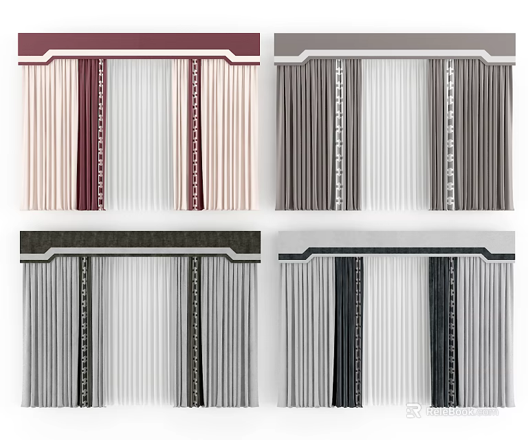 Modern Curtains With Multiple Design Styles Color Variations And Decorative Trims 3d model 