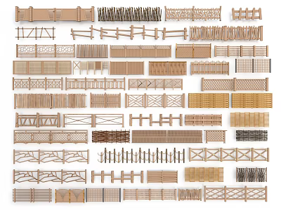 Various Wooden Fence Designs with Different Patterns and Structures for Outdoor Spaces 3d model