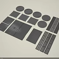 Black Circular And Rectangular Industrial Grille Covers With Grid Patterns For Systems 3d model