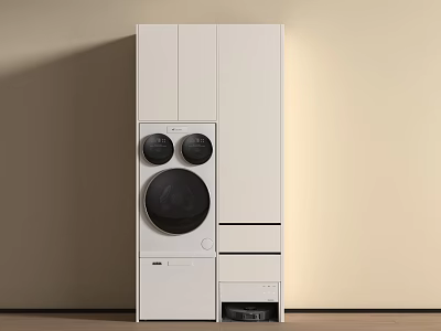 Modern White Built In Washing Machine With Cabinet In Laundry Room 3d model