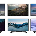 Multiple Televisions Showcasing Scenic Natural Landscapes With Mountain And Starry Sky Views