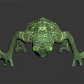 Green and Orange Frog 3D Model with Large Eyes on Black Surface Reflection 3d model