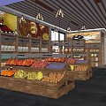 Supermarket Grocery Interior With Fresh Fruit Display Shelves And Organized Layout