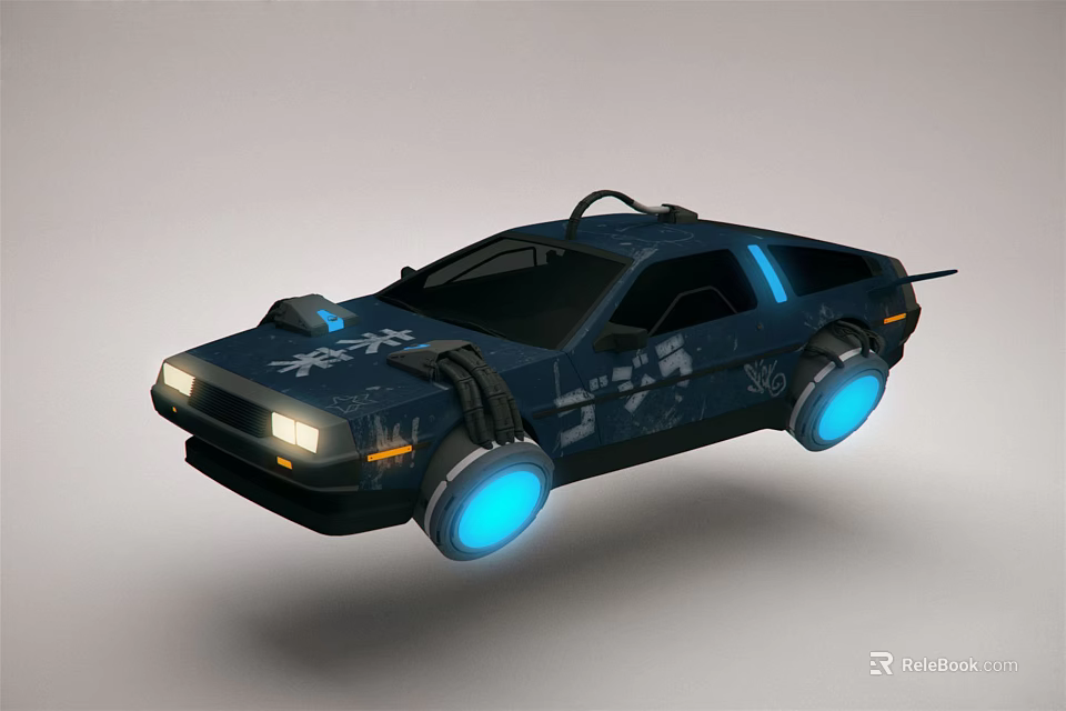 Futuristic Hover Car With Dark Colored Body Blue Glowing Wheels And Sci Fi Graphics 3d model 