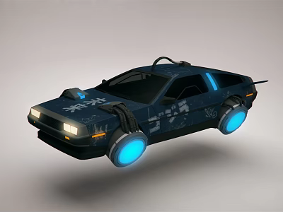 Futuristic Hover Car With Dark Colored Body Blue Glowing Wheels And Sci Fi Graphics 3d model