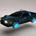 Futuristic Hover Car With Dark Colored Body Blue Glowing Wheels And Sci Fi Graphics