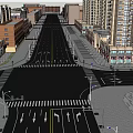 Commercial Street With Tall Buildings Wide Road Traffic Lights And Street Lamps