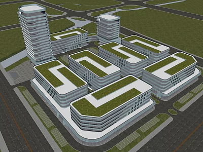 Modern Office Building Complex With Green Roofs And Geometric Architectural Design 3d model