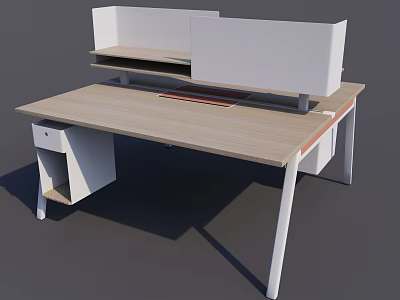 Modern Functional Desk With Wooden Desktop White Frame Storage Drawers And Divider Panel 3d model