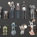 Creative Decorative Dolls With Astronaut Moon Balloon And Planet Elements In Various Styles 3d model